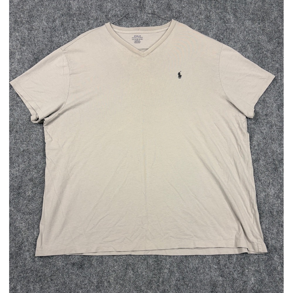 Polo Ralph Lauren Mens XXL Tan Beige V-Neck Classic Fit Short Sleeve T-Shirt